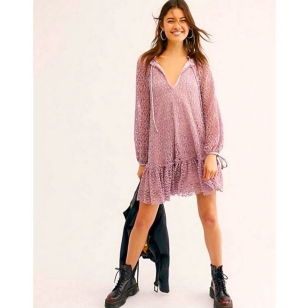 Free People Jenny Lace Velvet Mini Dress M NWT